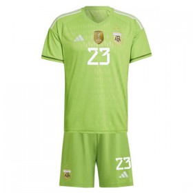 Fotbalové dresy Argentina Emiliano Martinez 23 Brankářské Dětské Domácí Dres World Cup 2022 Krátký Rukáv